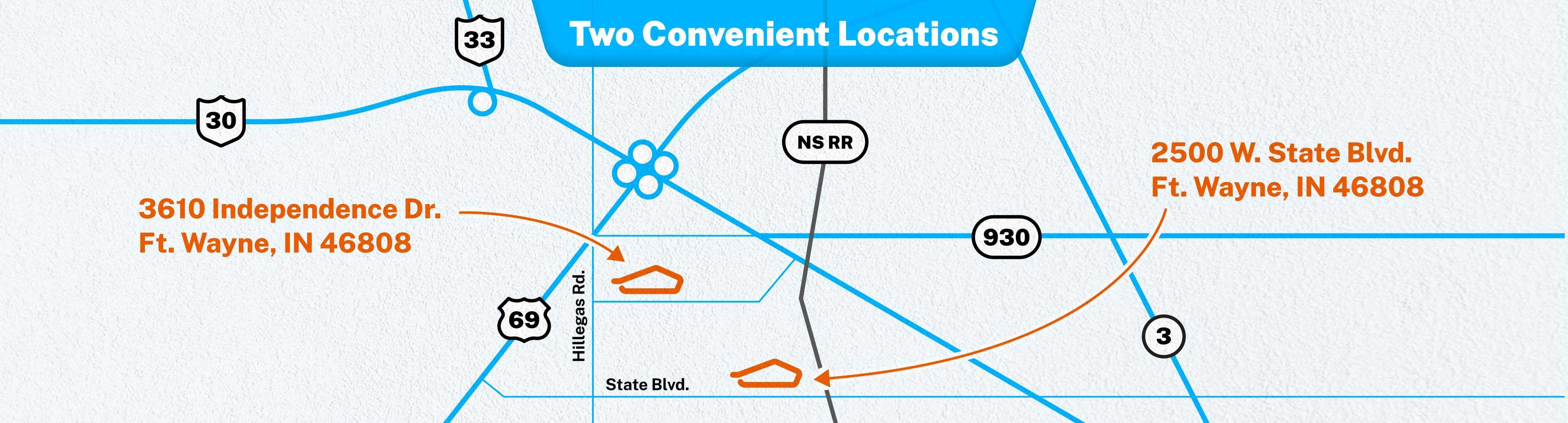 A map showing Tristates locations in relation to major interstates and rail lines. 